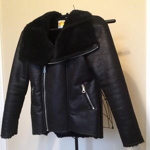 Asymmetrical Faux Fur Aviator Jacket